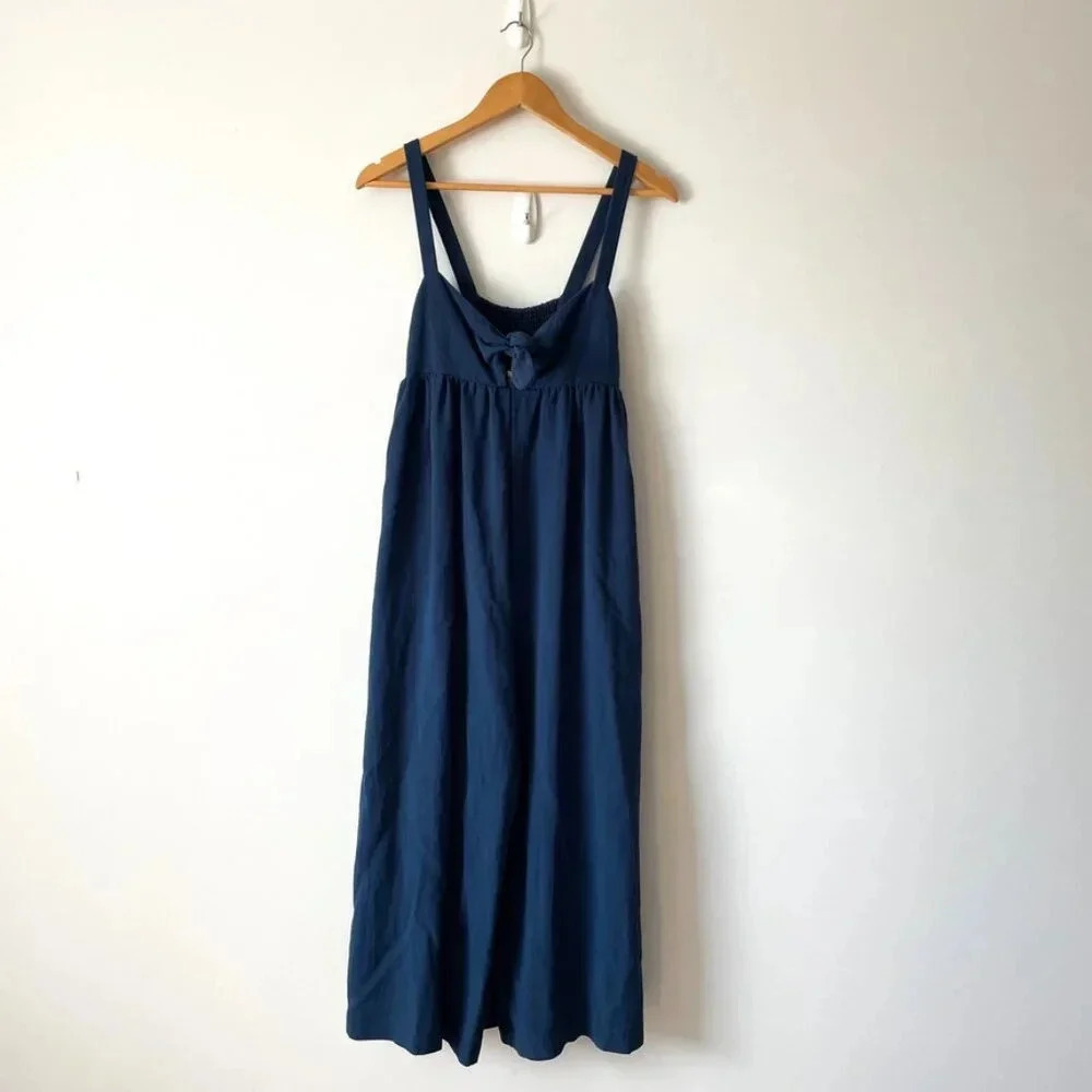 Pepaloves Wide Leg Bow  Jumpsuit Playsuit Navy Blue Size Small